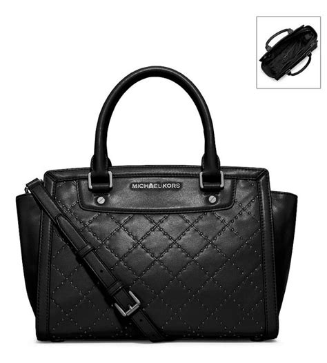 michael michael kors micro-stud selma medium quilted leather satchel black|Michael Kors Selma Satchel Black Leather Micro Stud Quilted .